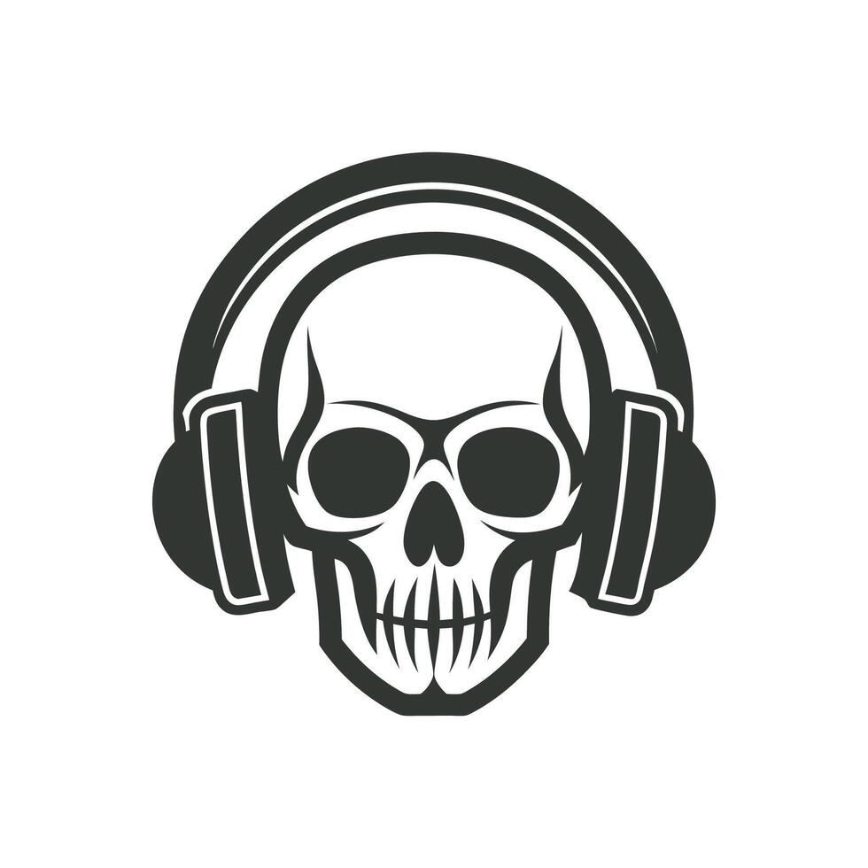 Skull with headphones icon on white background vector