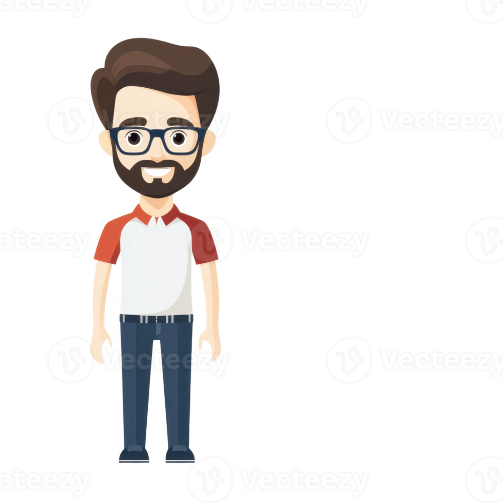 Cartoon character of a man with glasses, casual attire and friendly expression. png