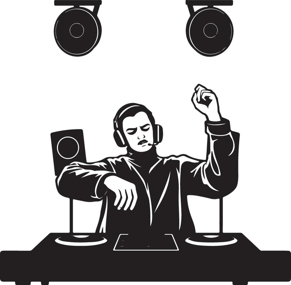 Dj with headphones and turntable vector