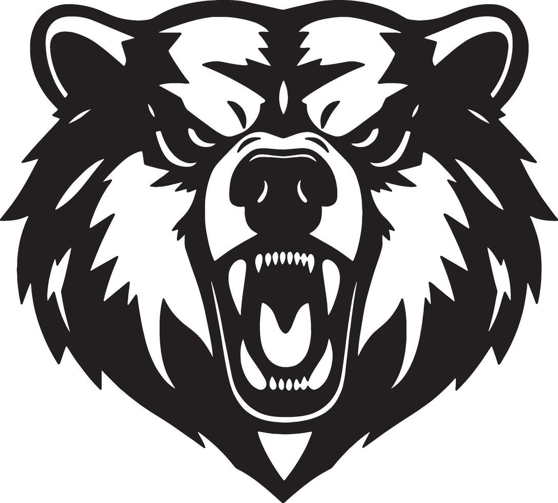 A black and white bear head with its mouth open vector