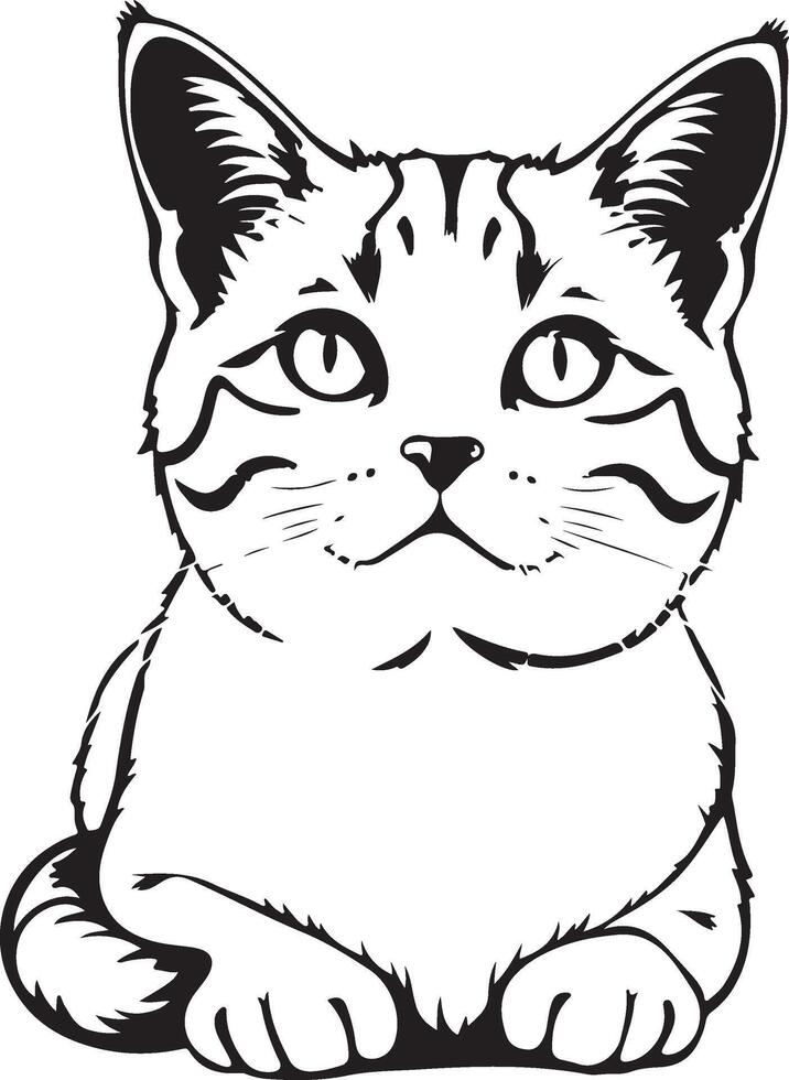 A cat is sitting on the ground in a black and white drawing vector