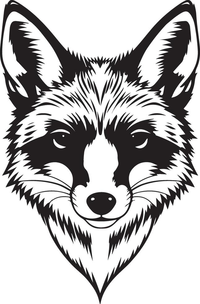 A black and white drawing of a raccoon head vector