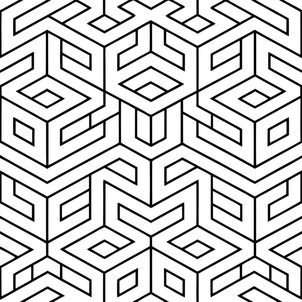 Abstract Black and White Geometric Design with Interlocking Forms. vector