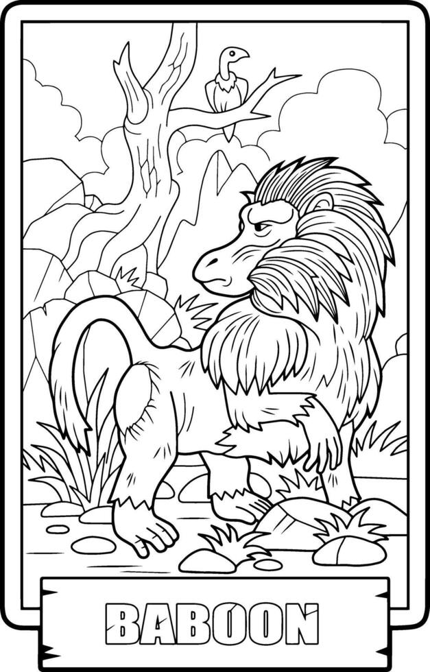 African baboon monkey, coloring page for kids vector