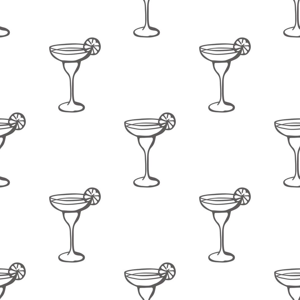 Hand drawn margarita cocktail seamless pattern. Simple design of drink for textile, fabric, wrapping paper vector
