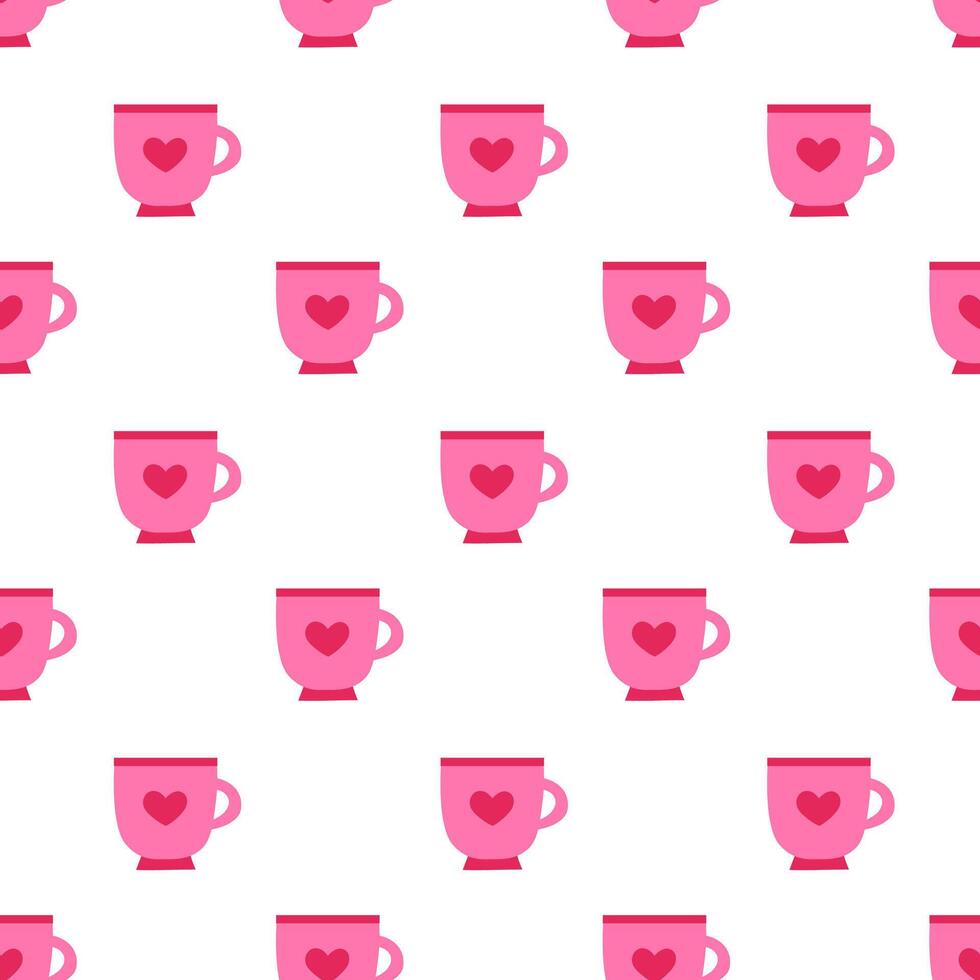 Seamless Pattern with pink cup with heart. Valentine day. flat illustration. vector