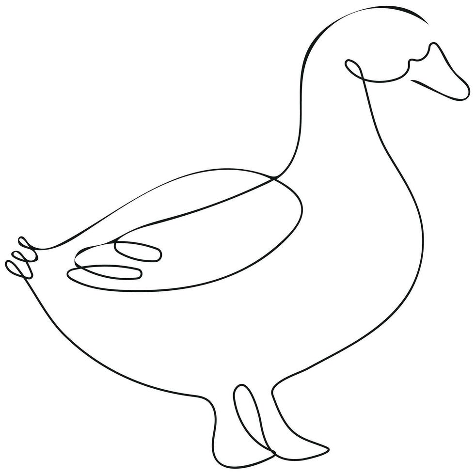 simple drawing of poultry namely farm duck drawn in one line side view for logos, design or typography vector