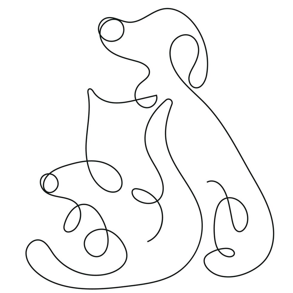 a logo for a veterinary clinic consisting of the image of a dog, a cat and a rat drawn with one line in the style of line art vector