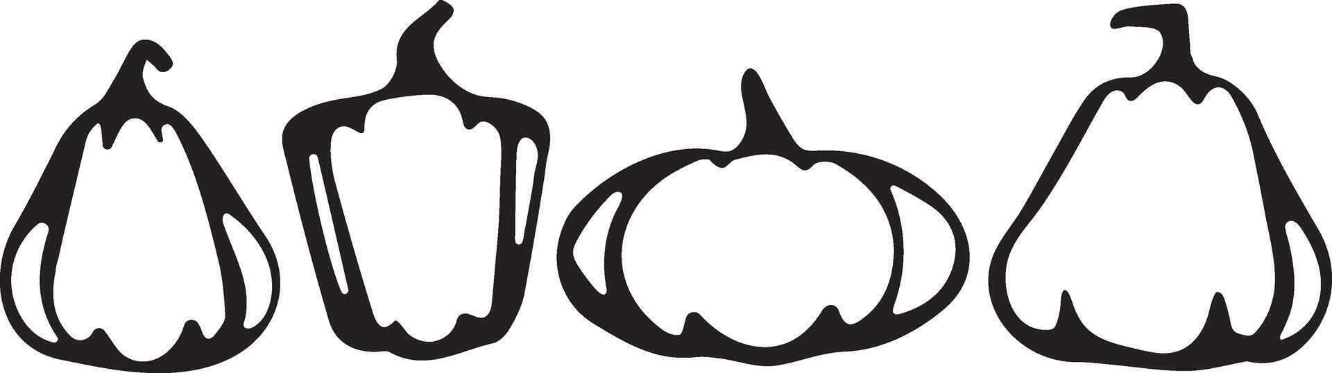 set of logos of autumn pumpkins of various shapes drawn in black outline in abstract style vector