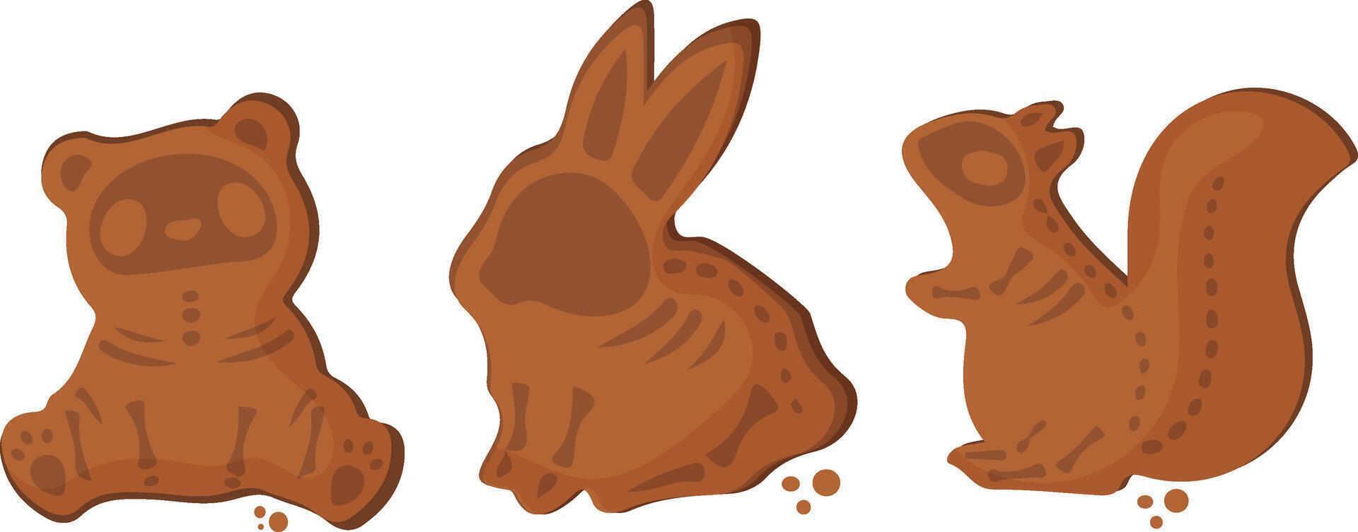 Halloween gingerbread set with hare, bear and squirrel skeleton design and round crumbs vector