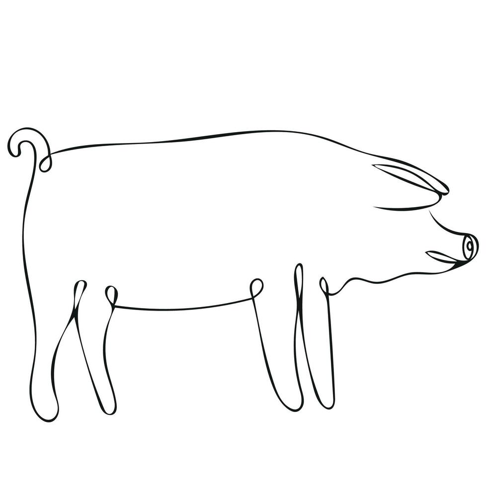 minimalist drawing of piglet side view drawn with one line, for logos, decor or posters vector
