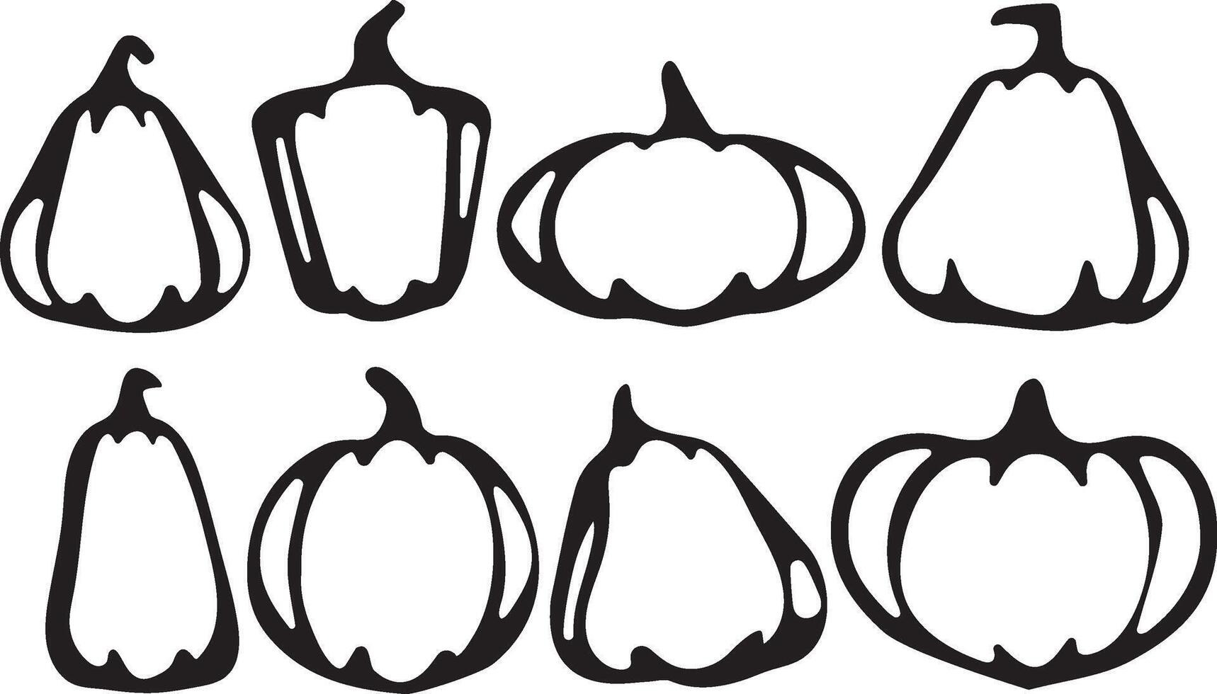 big set of autumn pumpkins logos drawn with curved contours in abstract style vector