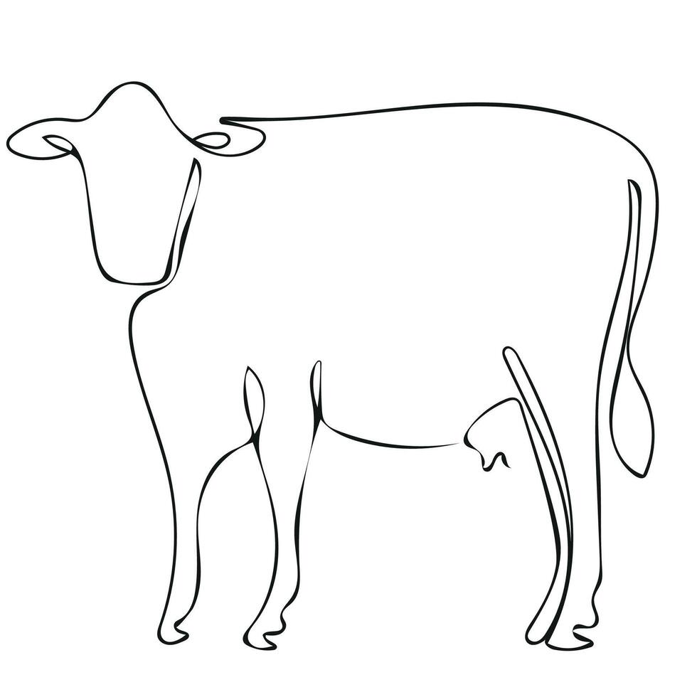 minimalist drawing of a dairy cow straight and side view drawn with one line, for logos, decor or posters vector