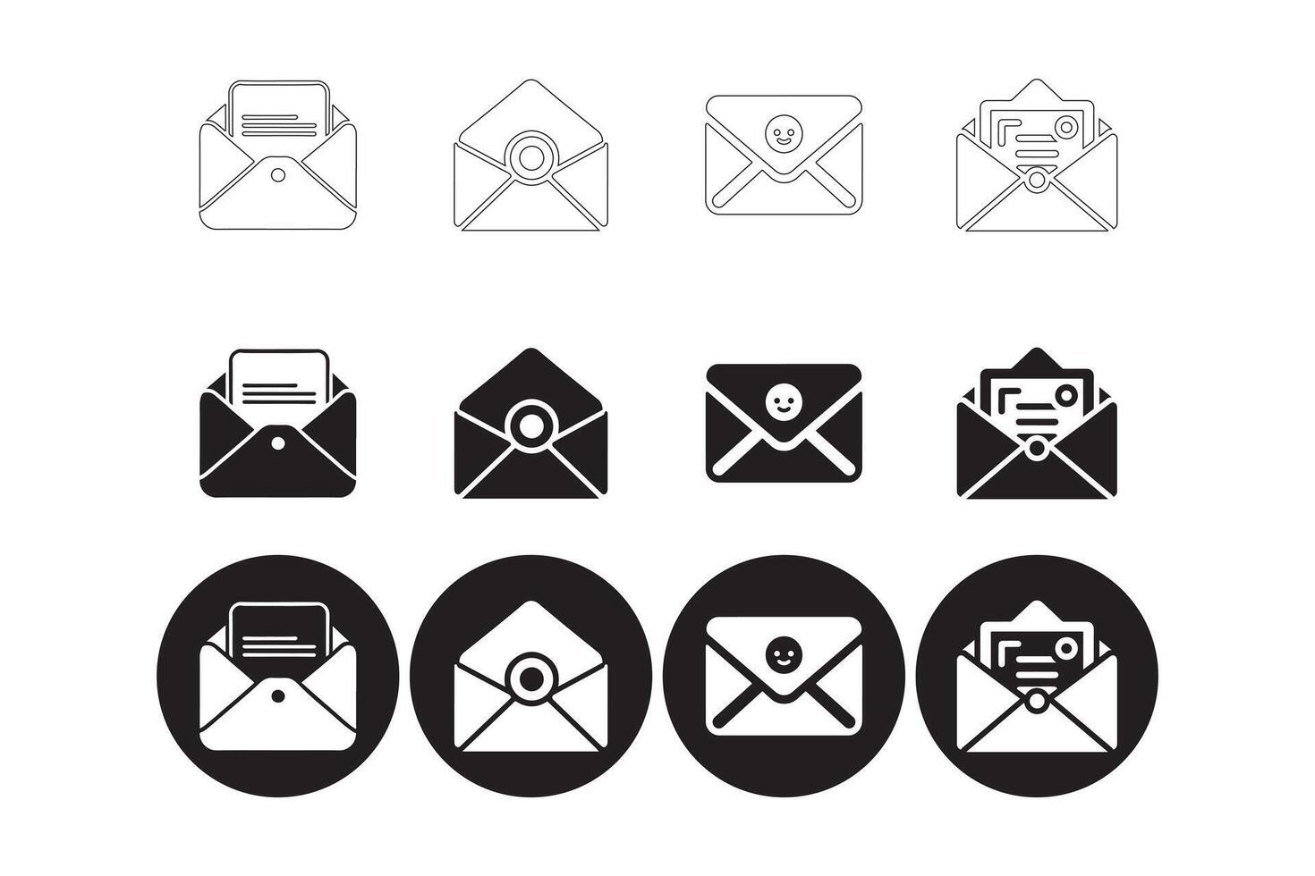 Email and Letter Icon Set in Various Styles vector
