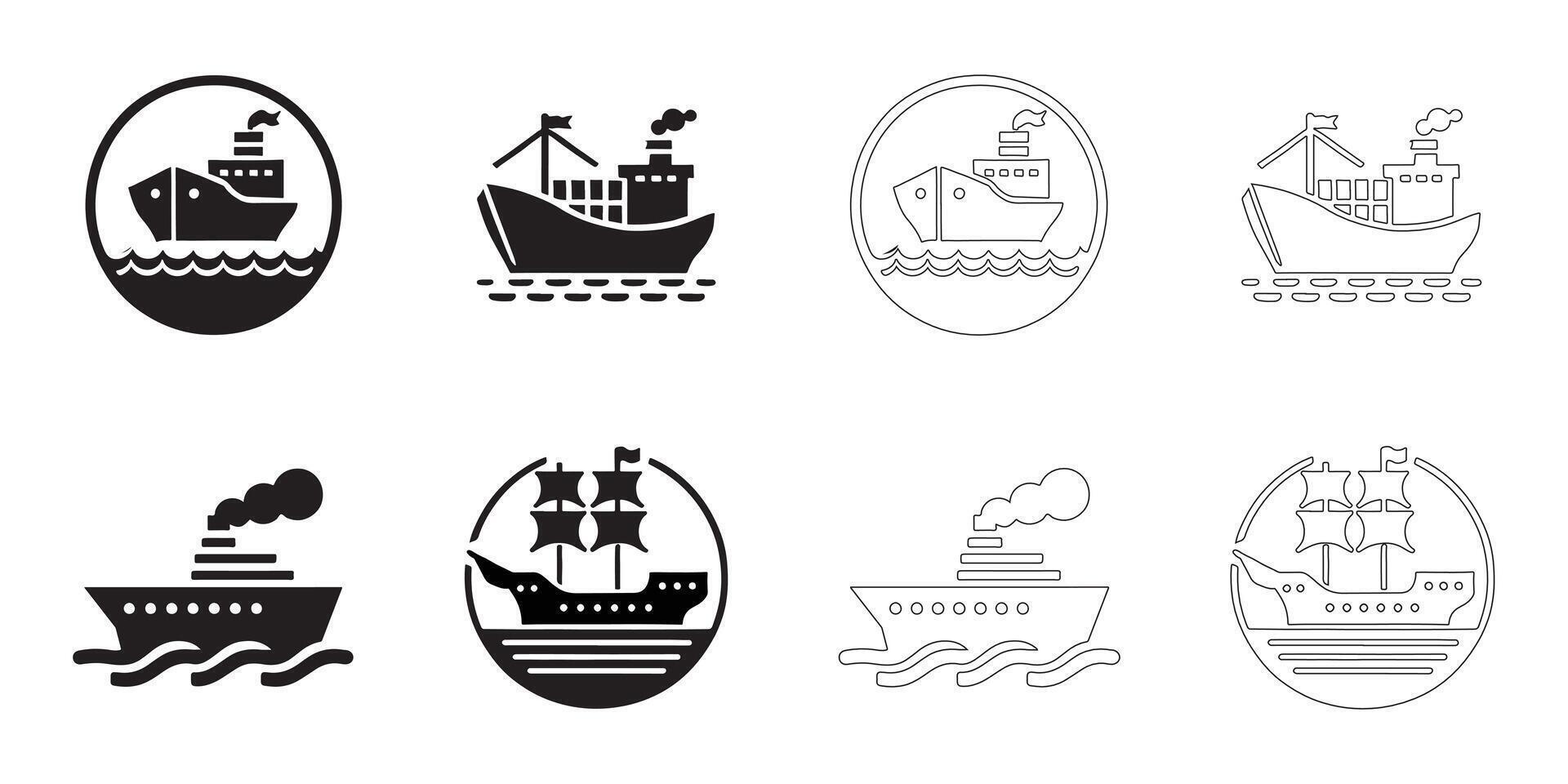 Ship Icon Set in Various Styles vector