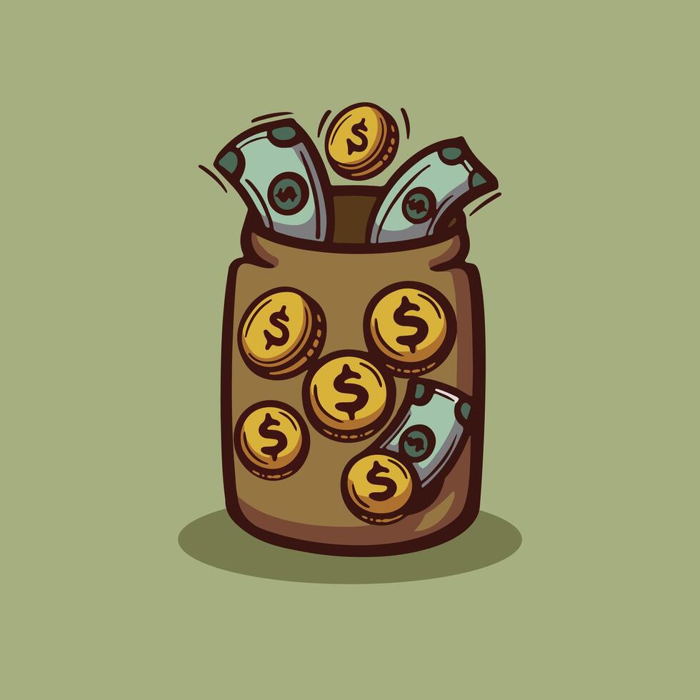 Money Jar with Coins and Cash vector