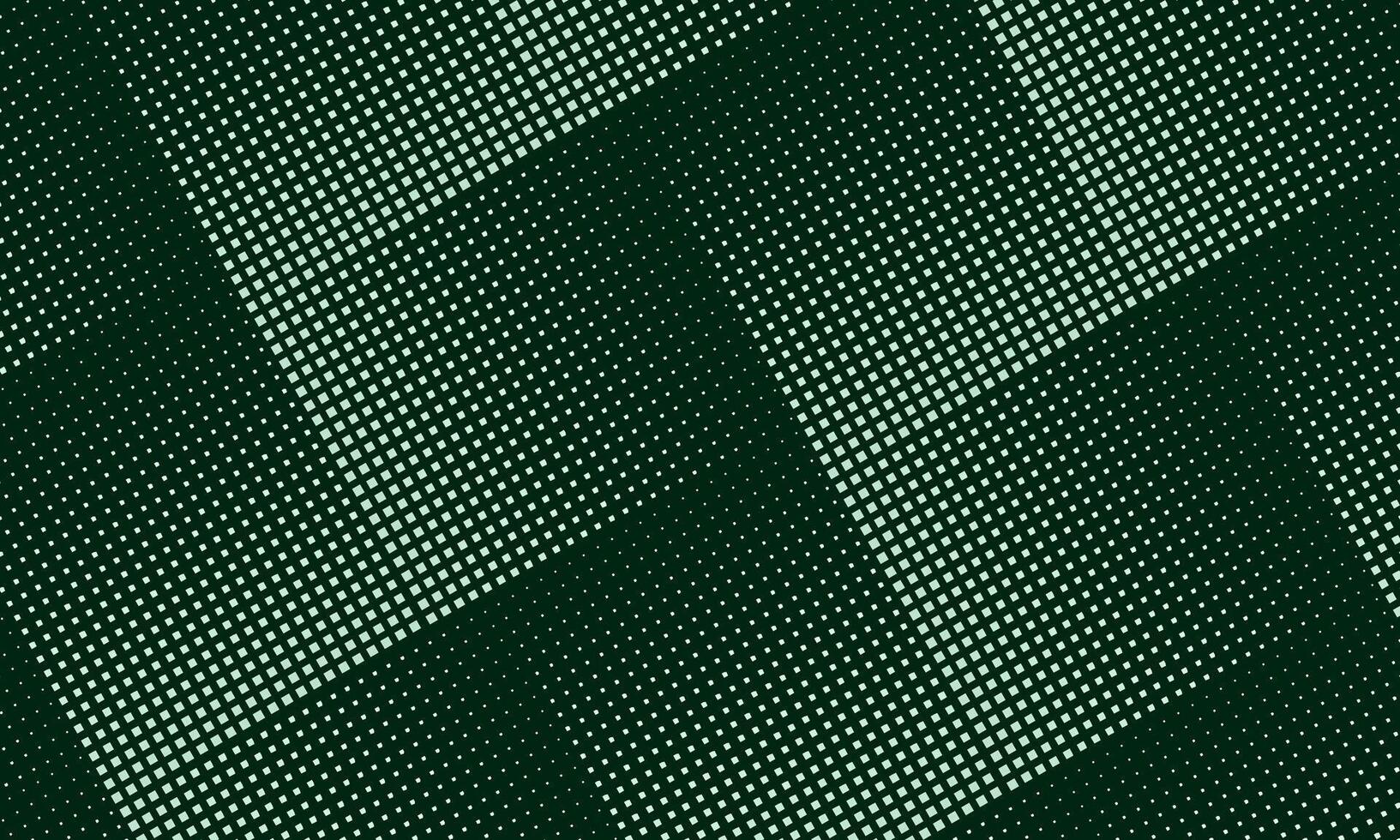 Green halftone square pixels pattern. geometric dark background. vector