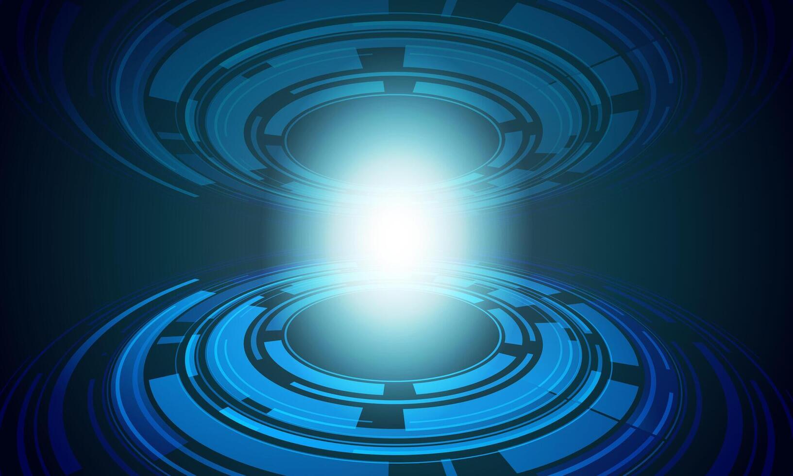 Abstract digital circuit technology future, system data connection interface dual circle technology with bright light blue background. vector