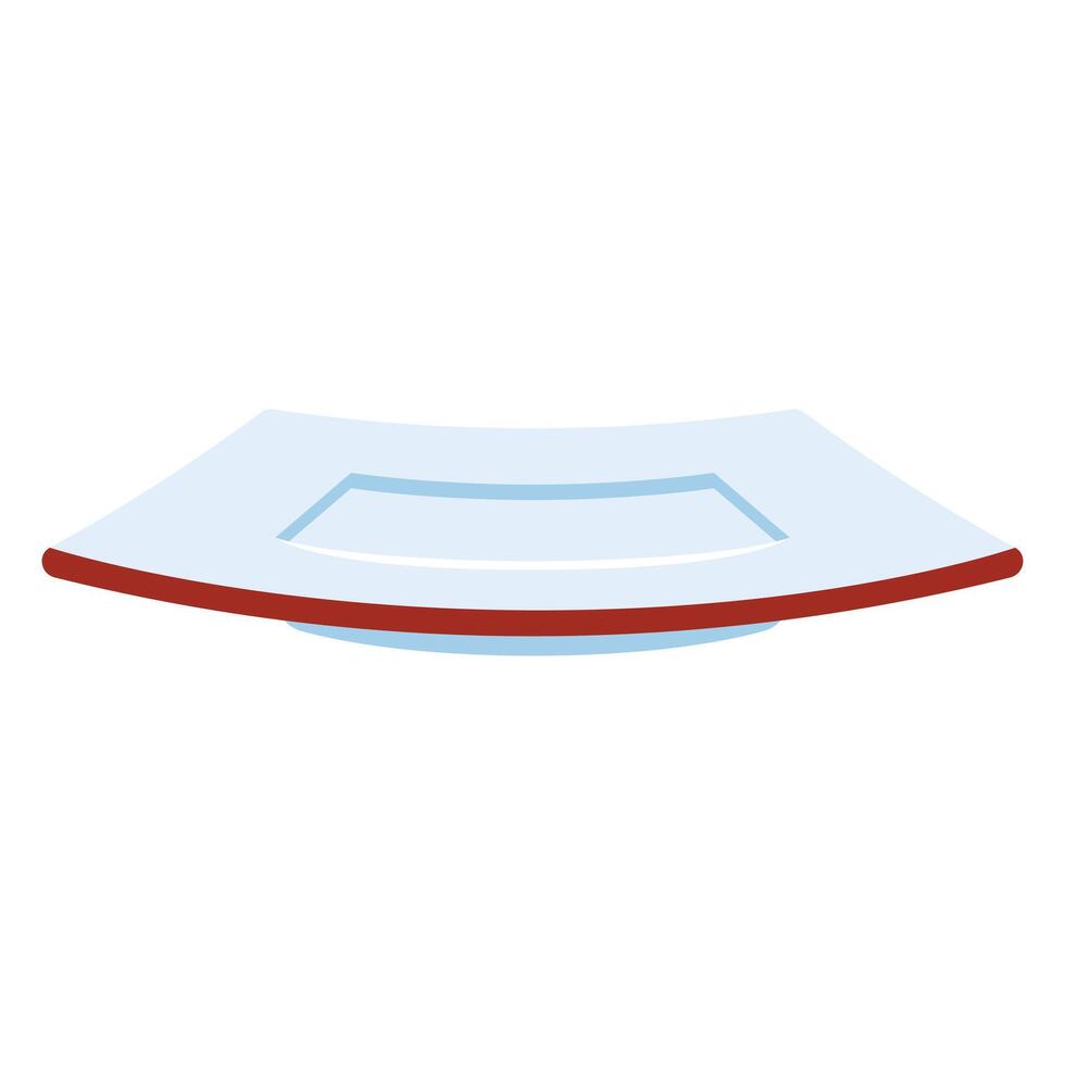 White plate with a red rim suitable for food photography, restaurant menus, culinary blog headers, and kitchenrelated graphic designs. vector