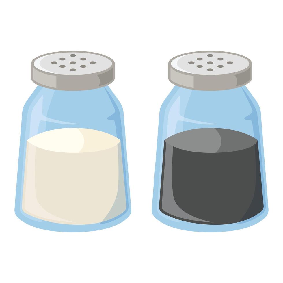 Salt shaker and pepper shaker together on a table, perfect for food blogs, recipe websites, kitchenrelated articles, seasoning guides. vector