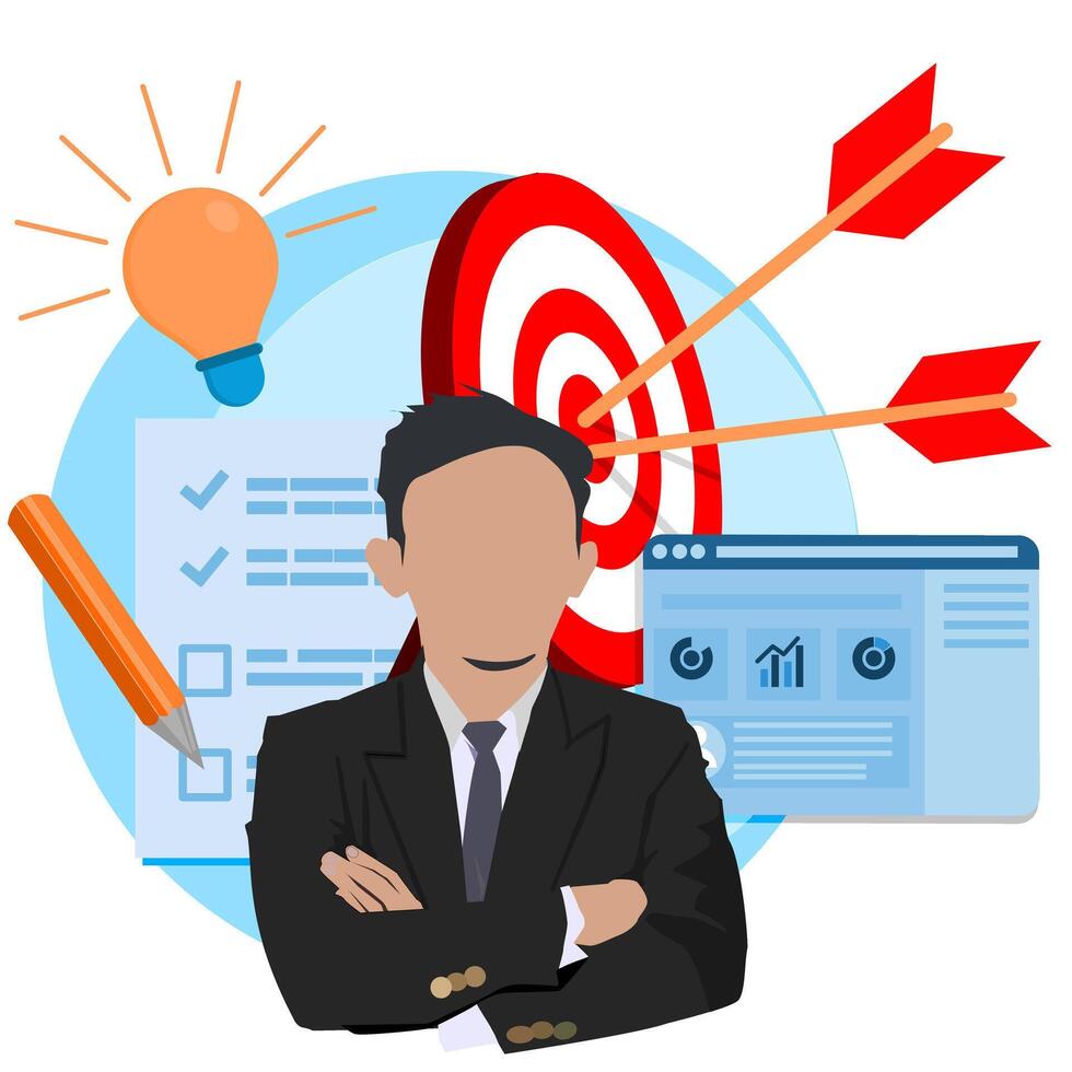Businessman with target and arrow on his head vector