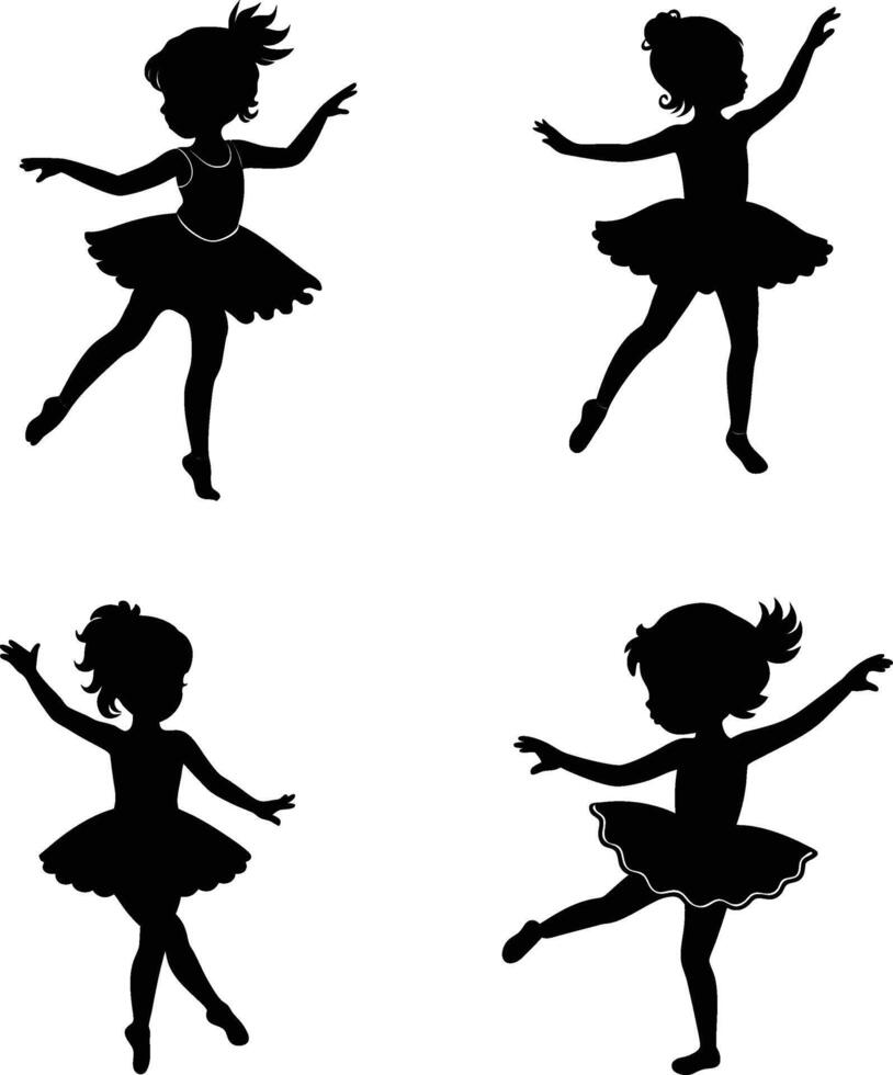 A set of cute baby dancer silhouette illustration vector