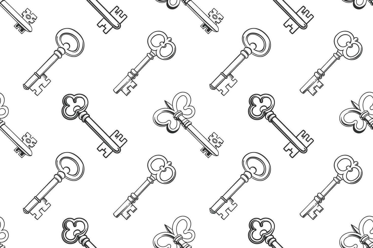 Seamless pattern with vintage keys. Retro black and white background vector