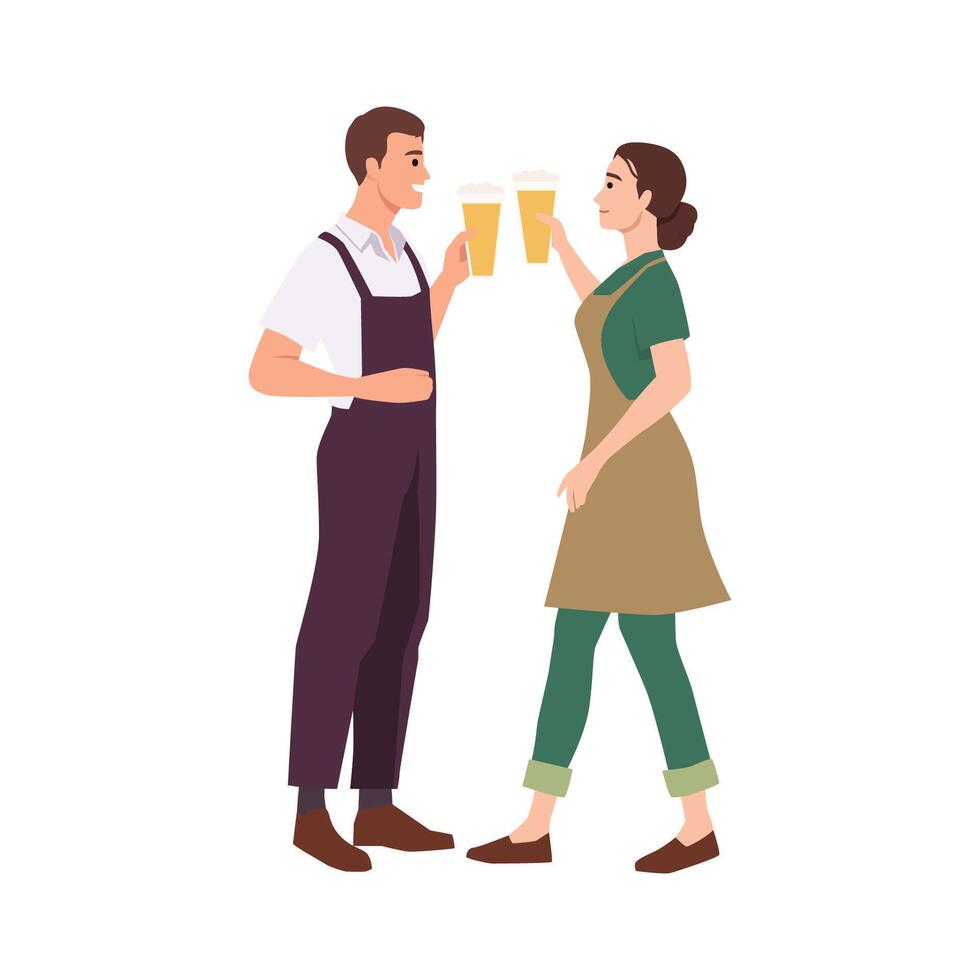 Couple share a cheerful toast with glasses of beer, camaraderie and celebration. vector
