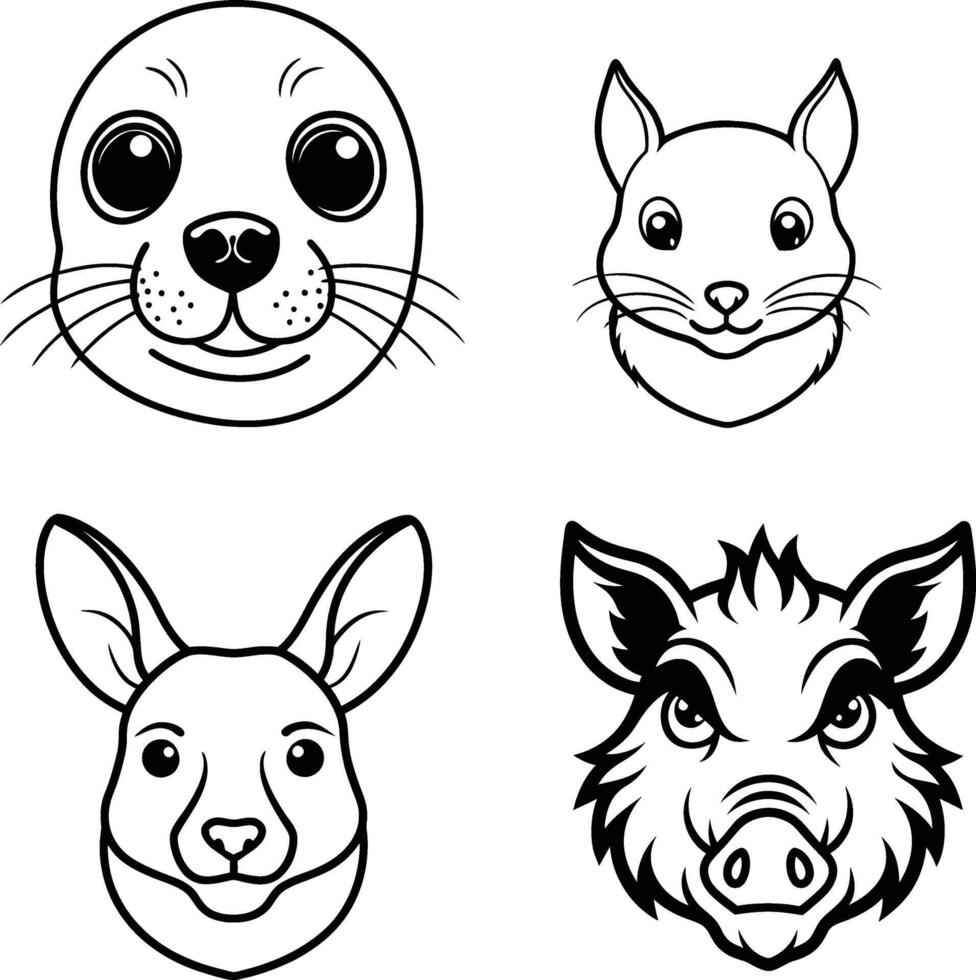 Playful Animal Head Illustrations for Fun and Creative Designs vector