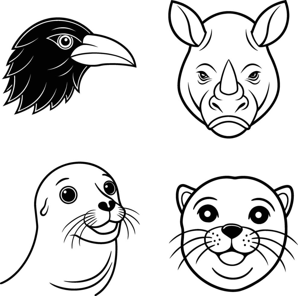 Wild and Playful Animal Head Illustrations for Creative Art vector