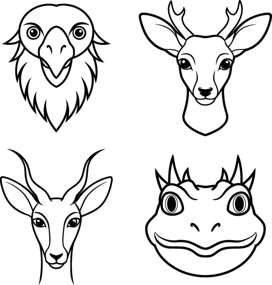Lion, Deer, Antelope, and Frog Line Art vector