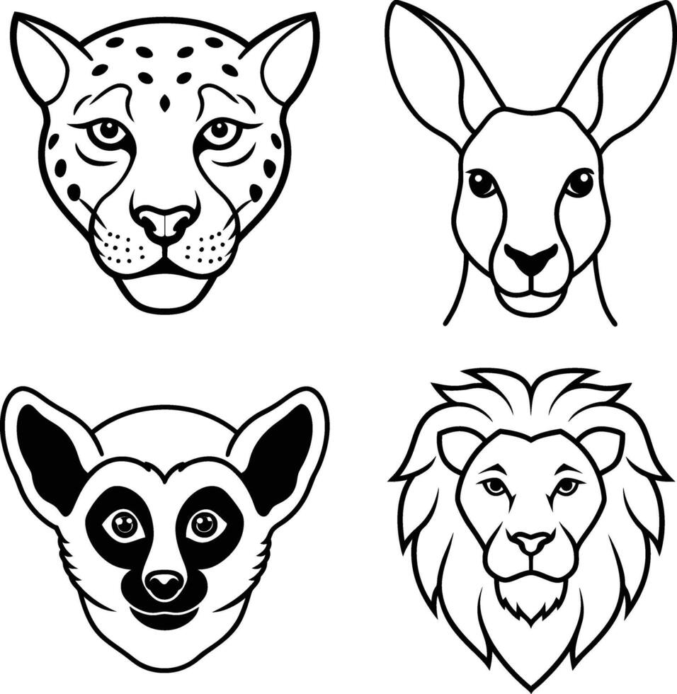 Majestic and Playful Animal Head Illustrations for Creative Designs vector