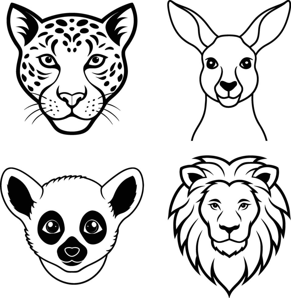 Fierce and Cute Animal Head Illustrations for Creative Designs vector