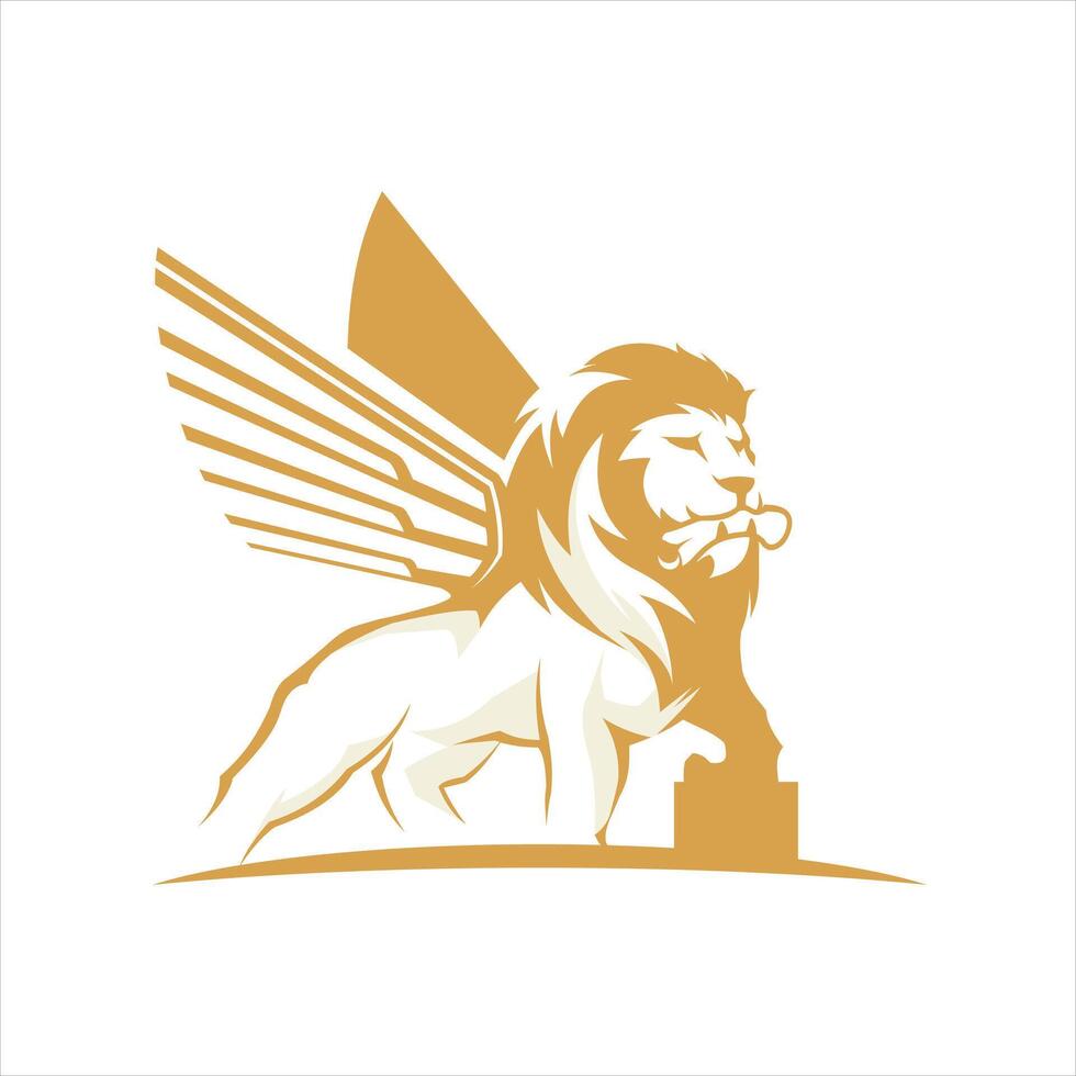 Winged lion biting document illustration logo design vector