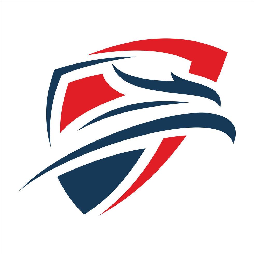 Eagle head security and speed inside slanted shield red blue color combination illustrator logo design vector