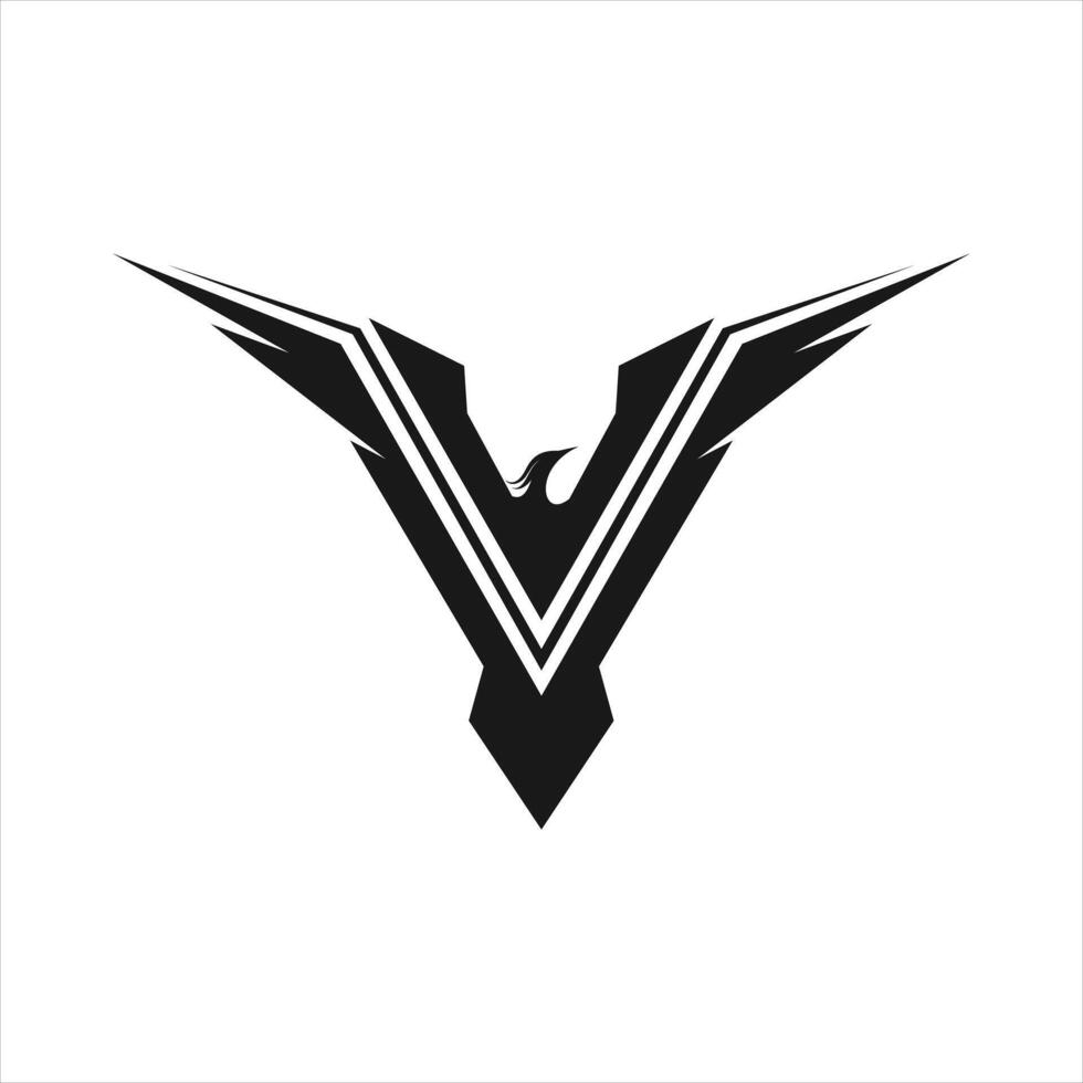 Abstract eagle flying forming letter V illustrator logo design vector