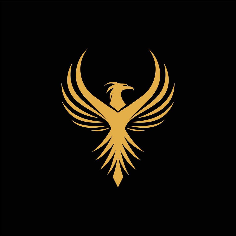 Abstract eagle flapping its wings in gold 1 illustration logo design vector