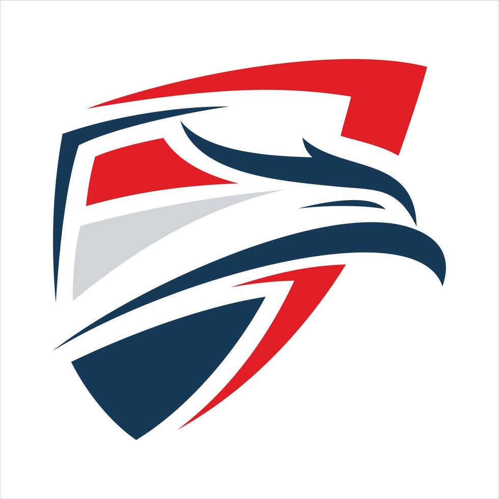 Eagle head security and speed inside slanted shield red blue grey color combination illustrator logo design vector