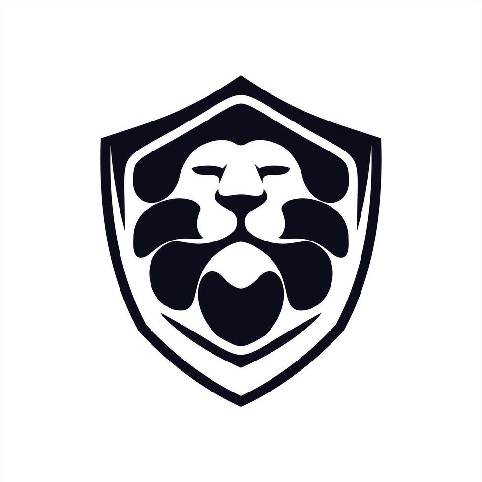 Abstract lion head inside security shield illustration logo design vector