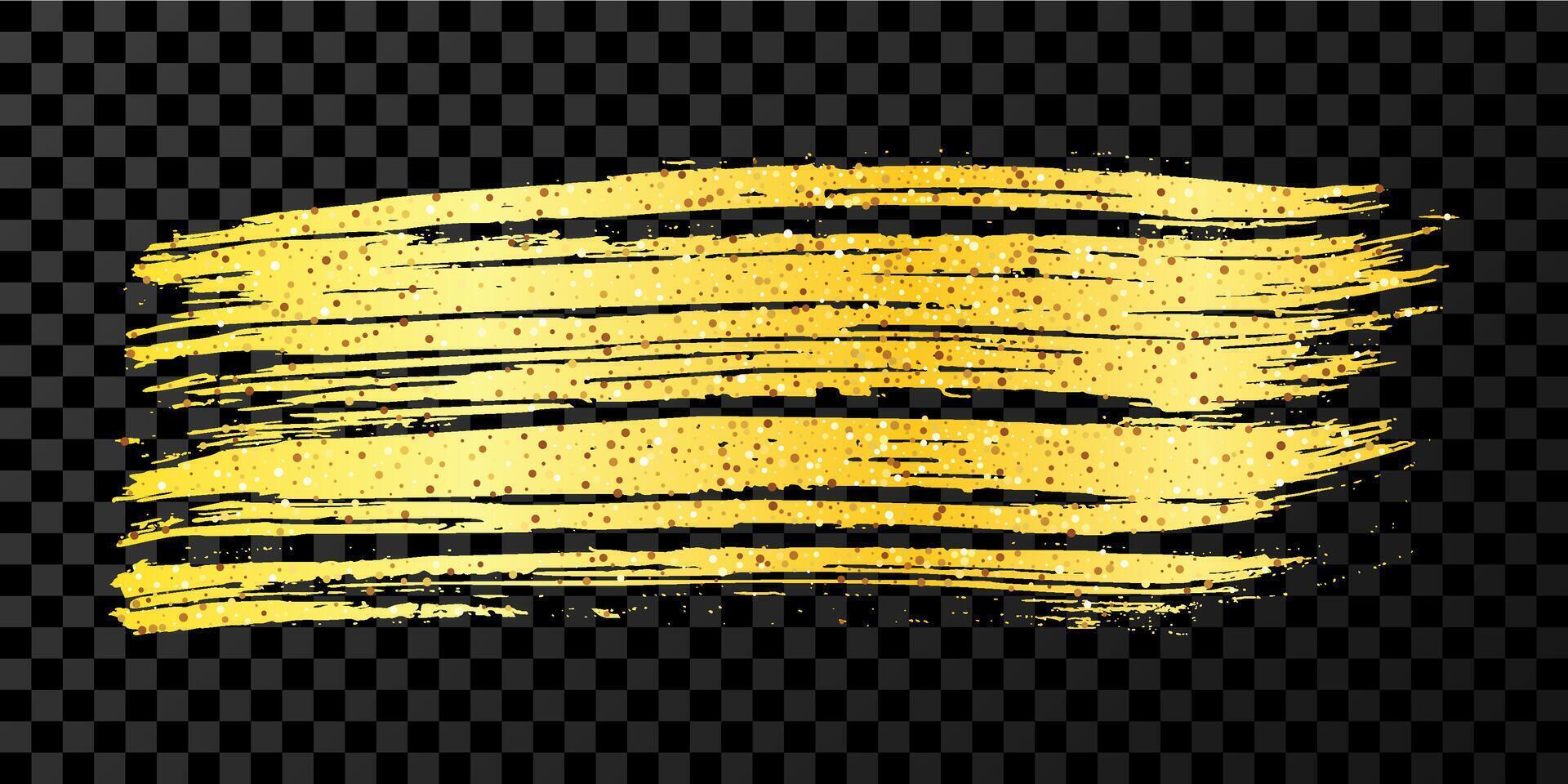 Gold brush stroke. drawn ink spot isolated on dark background vector