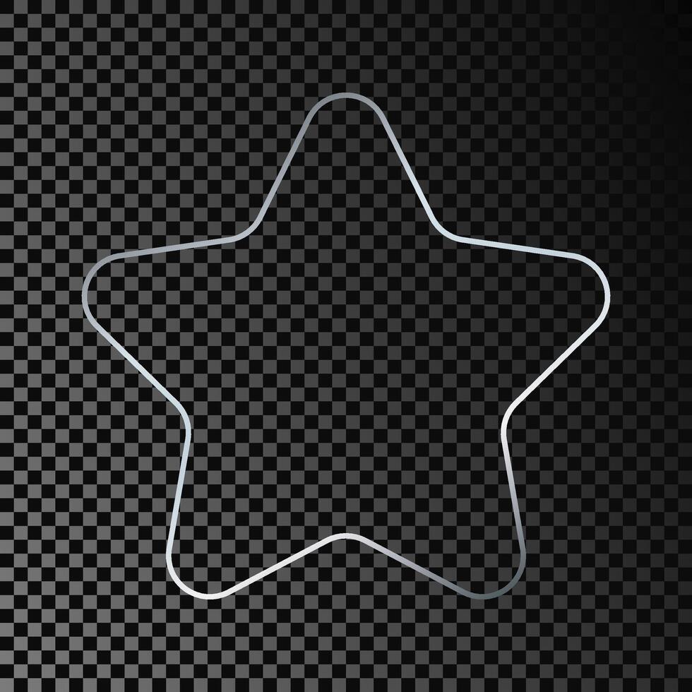 Silver glowing rounded star shape frame isolated on dark background. Shiny frame with glowing effects. illustration vector