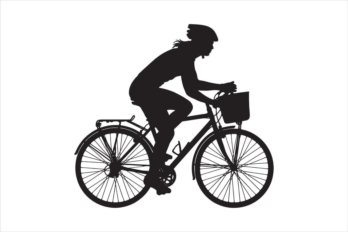 Lady Cyclist Silhouette with Helmet on a Retro Bike vector
