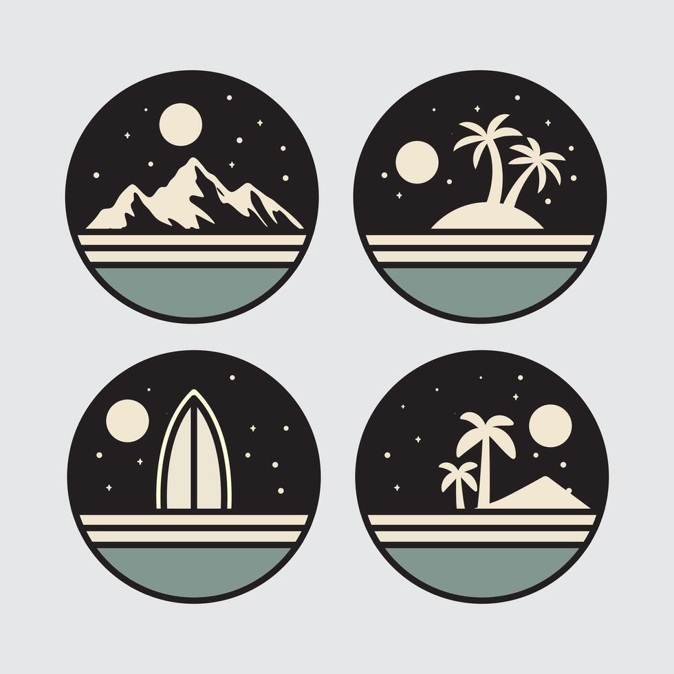 An image displaying four varied landscapes, combining tranquil beach vistas and stunning mountain views, highlighting nature's splendor. vector