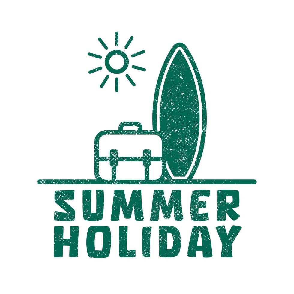 A cheerful summer holiday logo with a surfboard and suitcase, capturing the essence of travel and beach adventures. vector