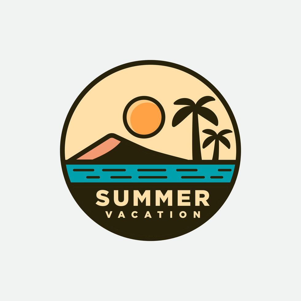 Summer vacation logo in a minimalist style, depicting palm trees and the sun, representing a carefree holiday atmosphere. vector