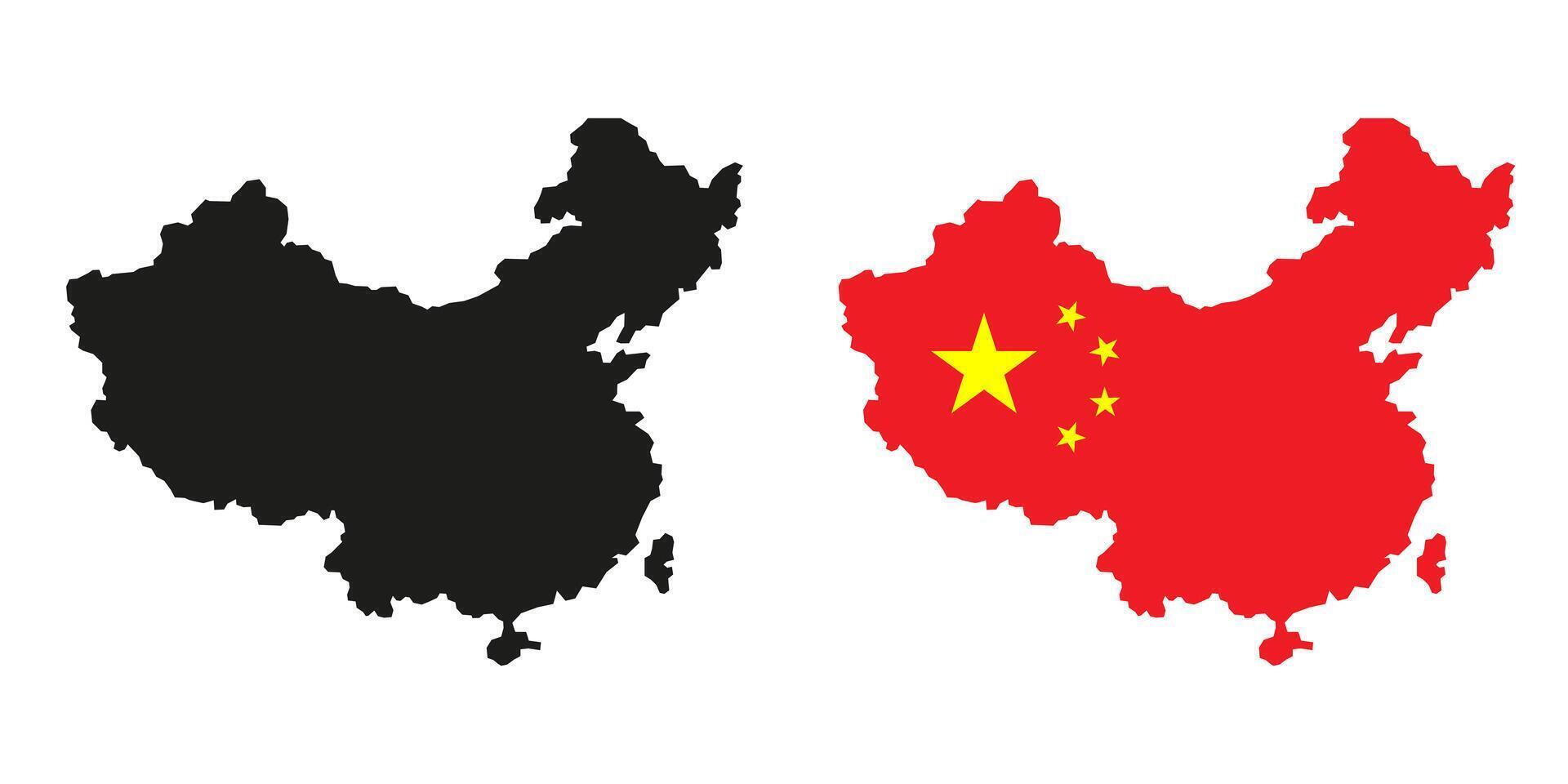 China. Image of the Chinese flag. Chinese flag along the contour of the territory of China. vector