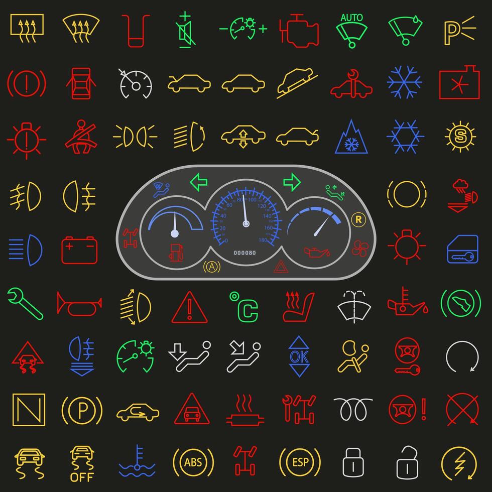 Car dashboard interface. Dashboard icons. Car dashboard color icons. vector