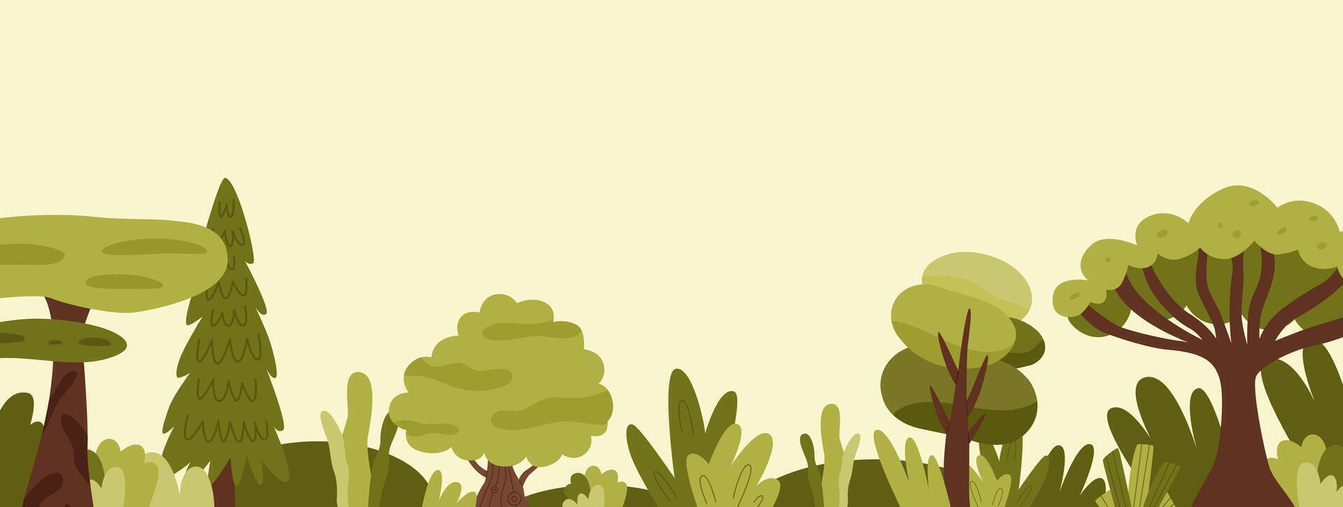 Background leaf and nature plant summer background. Green forest banner design. Summer or spring trees and shrubs. Flat illustration. vector