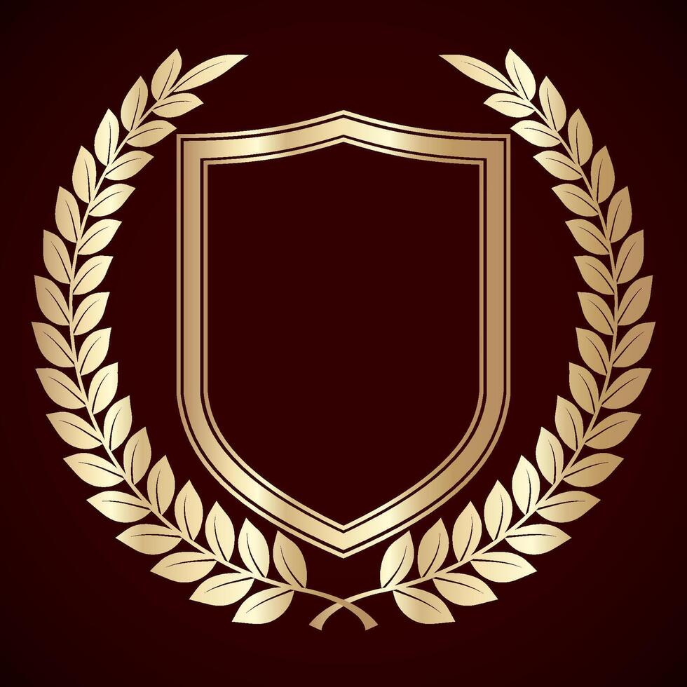 golden laurel wreath with shield vector