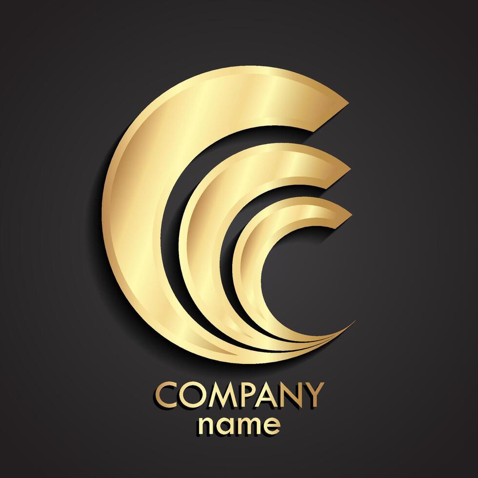 3d golden three wave shape logo vector